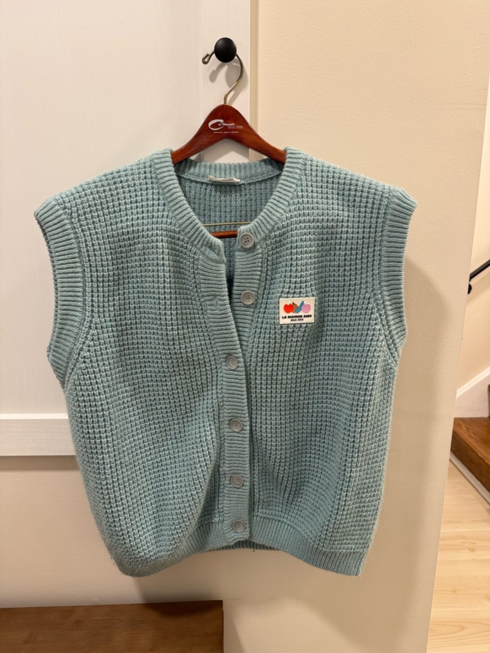 American Vintage Seafoam Blue Knit Button-Up Sweater Vest